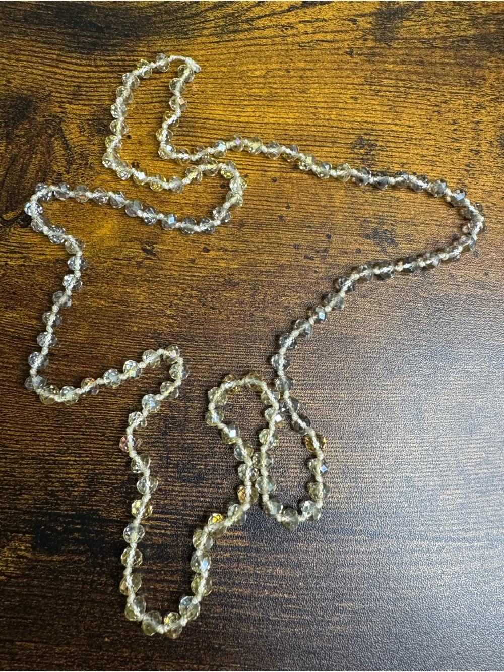 Crystal Bead Long Necklace - Gold Tone